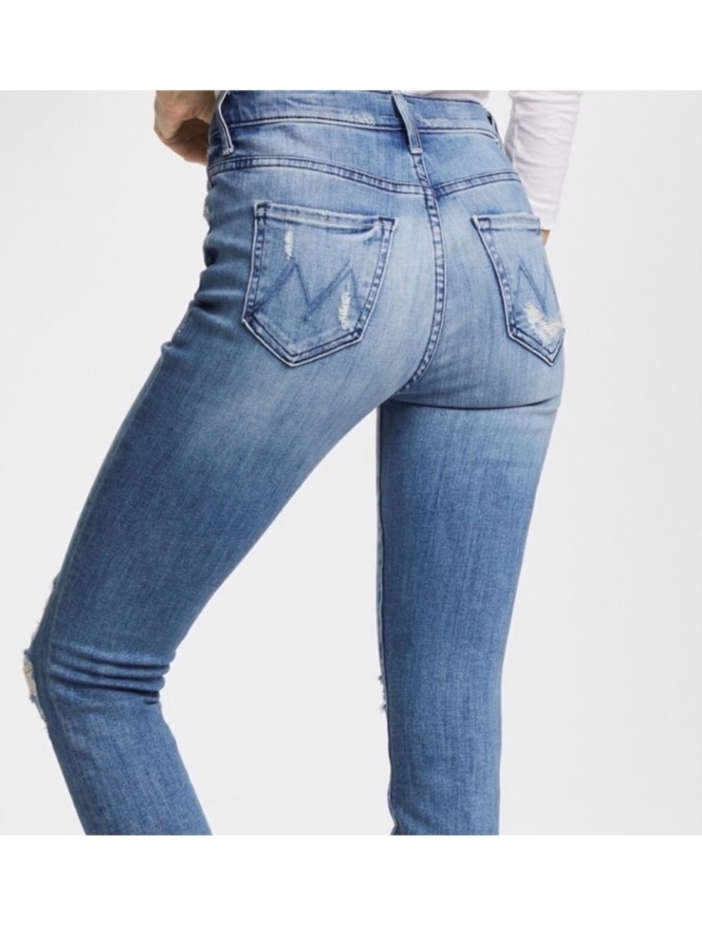 EUC MOTHER The Swooner High-Rise Distressed Raw Hem Ankle Fray Jeans